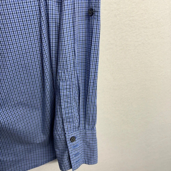 Banana Republic snap front shirt blue plaid check M women’s collared - Picture 4 of 8